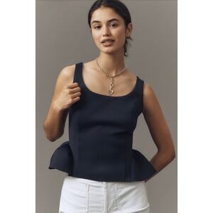 Maeve Anthropologie Navy Peplum Tank Top Square Neck Womens M NWT Flawed